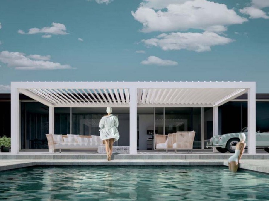 PERGOLA BIOCLIMATICA A LAMELLE ORIENTABILI AUTOPORTANTE OPERA PRATIC